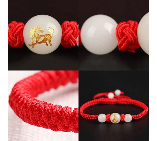 Тибетський браслет Кролик Світлокамінь на червоній нитці ручної роботи для грошей, удачі та любові