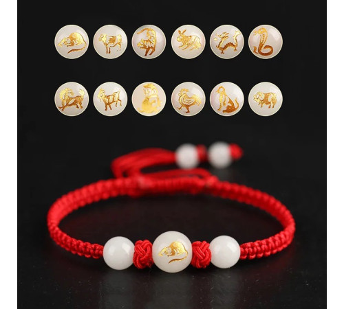 Тибетський браслет Кролик Світлокамінь на червоній нитці ручної роботи для грошей, удачі та любові