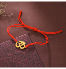 Тибетський Браслет Удачі на червоній нитці з Золотим складом ОМ