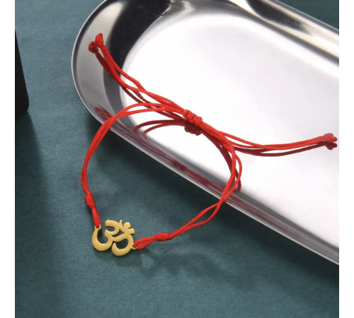 Тибетський Браслет Удачі на червоній нитці з Золотим складом ОМ