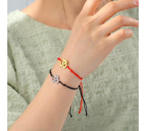 Тибетський Браслет Удачі на червоній нитці з Золотим складом ОМ