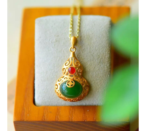 Золота нефритова Підвіска кулон Гарбуз Ву Лу для здоров'я та процвітання довголіття символ міцного здоров'я