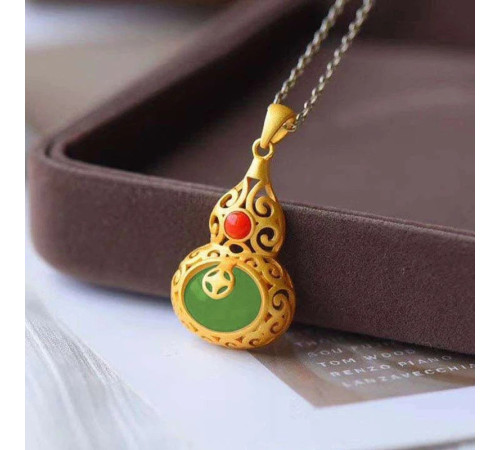 Золота нефритова Підвіска кулон Гарбуз Ву Лу для здоров'я та процвітання довголіття символ міцного здоров'я
