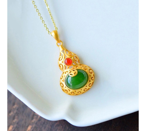 Золота нефритова Підвіска кулон Гарбуз Ву Лу для здоров'я та процвітання довголіття символ міцного здоров'я