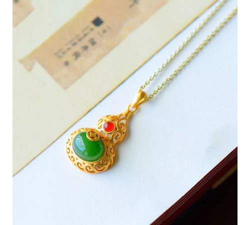 Золота нефритова Підвіска кулон Гарбуз Ву Лу для здоров'я та процвітання довголіття символ міцного здоров'я