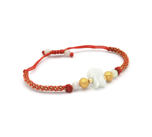 Браслет Нефритового Кролика на червоній нитці із золотом Успіх і Щастя від Ліліан Ту