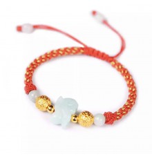 Браслет Нефритового Кролика на червоній нитці із золотом Успіх і Щастя від Ліліан Ту