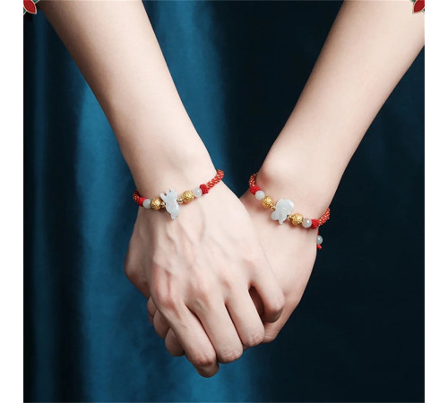 Браслет Нефритового Кролика на червоній нитці із золотом Успіх і Щастя від Ліліан Ту