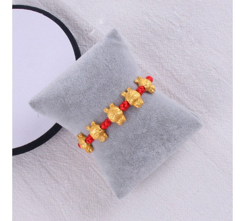 Тибетський браслет п'ять кроликів золотих 24К на червоній нитці ручної роботи щастя, багатство, удача кохання