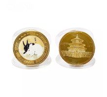 Золота монета Кролик для удачі, Здоров'я, Благопопромінення з Пагодою Сутри Серця Дворац Процвітання Інь і Ян