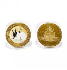 Золота монета Кролик для удачі, Здоров'я, Благопопромінення з Пагодою Сутри Серця Дворац Процвітання Інь і Ян