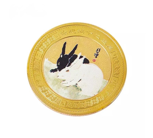 Золота монета Кролик для удачі, Здоров'я, Благопопромінення з Пагодою Сутри Серця Дворац Процвітання Інь і Ян