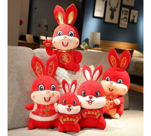 Іграшка Кролик Талісман із мішочком грошей на 2023 рік у Китайському стилі для захисту та процвітання будинку 28 см