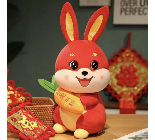 Іграшка Кролик Талісман із мішечком грошей на 2023 рік у Китайському стилі для захисту та процвітання дому 27 см