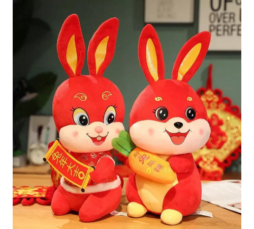 Іграшка Кролик Талісман із мішечком грошей на 2023 рік у Китайському стилі для захисту та процвітання дому 27 см