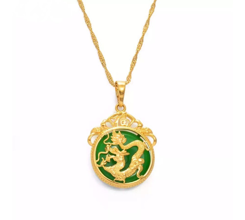 Золота підвіска Дракон із Зеленим обсидіаном влади, багатства, сили, відваги, справедливості, плодородство, захист