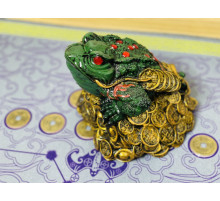 Статуетка Велика Щаслива Грошова Зелена Жаба з червоними кристалами для Дениг 20*17см
