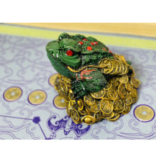 Статуетка Велика Щаслива Грошова Зелена Жаба з червоними кристалами для Дениг 20*17см