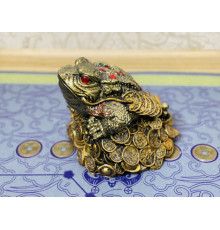 Статуетка Велика Щаслива Грошова Золота Жаба з червоними кристалами для Дениг 20*17см*