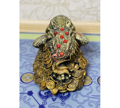 Статуетка Велика Щаслива Грошова Золота Жаба з червоними кристалами для Дениг 20*17см*