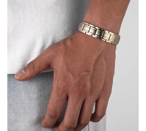 Магнітний турмаліновий браслет 5в1 титановий із позолотою для здоров'я, енергії та сил