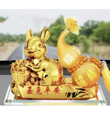 Статуетка Кролик золотий з Монетою Багатства Достаток і Процвітання і Здоров'я, з гарбузом Ву-Лу та олією