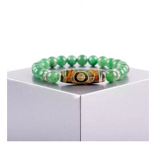 Бусина Дзі 3 очі в браслеті з зеленого тибетського нефриту три сили