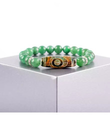 Бусина Дзі 3 очі в браслеті з зеленого тибетського нефриту три сили