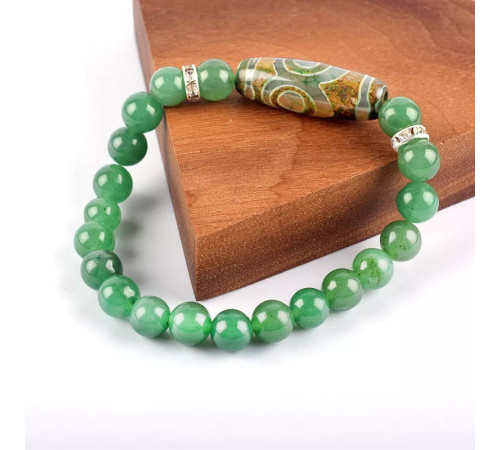Бусина Дзі 3 очі в браслеті з зеленого тибетського нефриту три сили