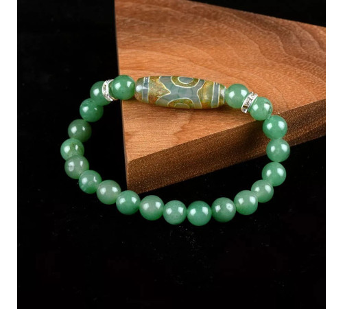 Бусина Дзі 3 очі в браслеті з зеленого тибетського нефриту три сили