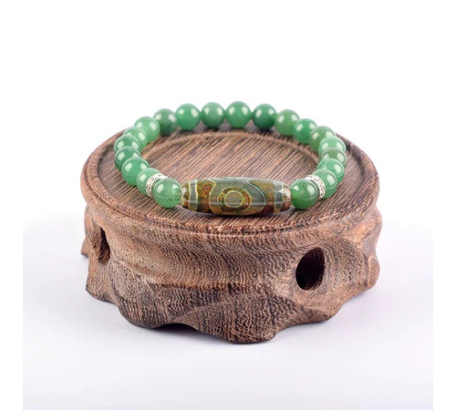 Бусина Дзі 3 очі в браслеті з зеленого тибетського нефриту три сили