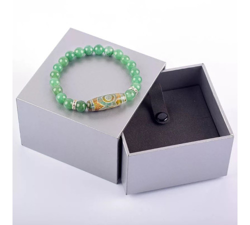 Бусина Дзі 3 очі в браслеті з зеленого тибетського нефриту три сили