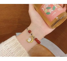 Браслет місячний Небесний кролик нефритовий із червоним агатом на червоній нитці для удачі