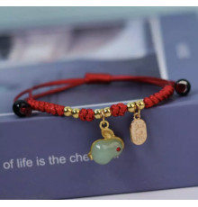 Браслет Нефритовий місячний Небесний Кролик на червоній нитці з позолотою 24 каратів приносить любов, удача Тибет