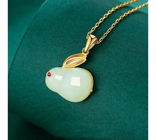 Підвіска нефритовий місячний Кролик 24 карат Swarovski приносить любов, романтику, з Непалу