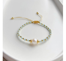 Браслет зі справжньою перлиною Хайнань і аквамарином для посилення впливу та особистого успіху 24К