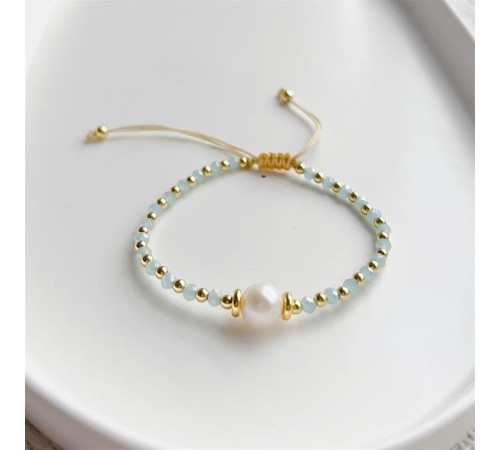 Браслет зі справжньою перлиною Хайнань і аквамарином для посилення впливу та особистого успіху 24К