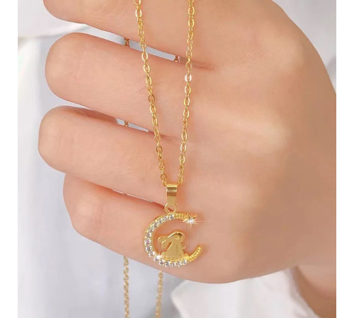 Золота підвіска місячний кролик на Місяці Swarovski для удачі