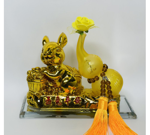 Статуетка Кролик золотий з Монетою Багатства Достаток і Процвітання і Здоров'я, з гарбузом Ву-Лу та олією