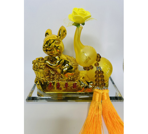 Статуетка Кролик золотий з Монетою Багатства Достаток і Процвітання і Здоров'я, з гарбузом Ву-Лу та олією