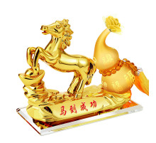 Статуетка Кінь Золота для Багатства Достаток, Процвітання, з гарбузом Ву Лу для Здоров'я