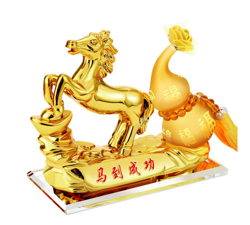 Статуетка Кінь Золота для Багатства Достаток, Процвітання, з гарбузом Ву Лу для Здоров'я