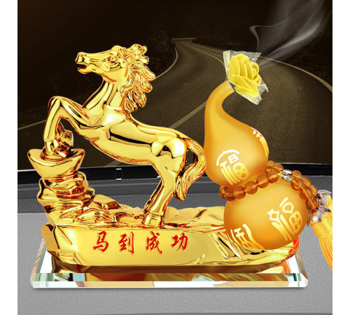Статуетка Кінь Золота для Багатства Достаток, Процвітання, з гарбузом Ву Лу для Здоров'я