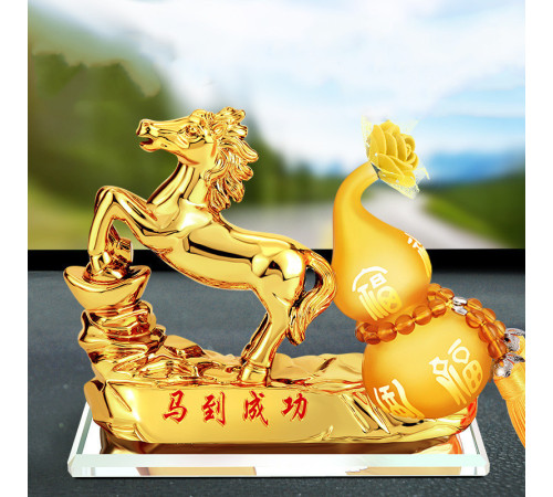 Статуетка Кінь Золота для Багатства Достаток, Процвітання, з гарбузом Ву Лу для Здоров'я