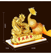 Статуетка Золотий Дракон для Багатства Достаток, Процвітання, з гарбузом Ву Лу для Здоров'я