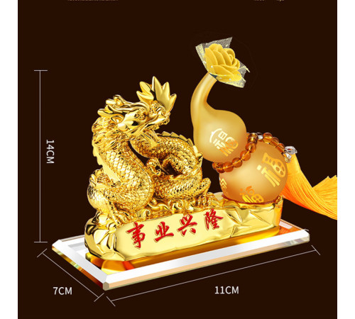 Статуетка Золотий Дракон для Багатства Достаток, Процвітання, з гарбузом Ву Лу для Здоров'я