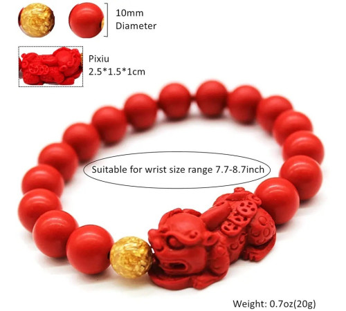 Браслет Пі Яо з намистиною з червоного корала, щоб залучити багатство та вдалий прибуток, зберегти свій капітал