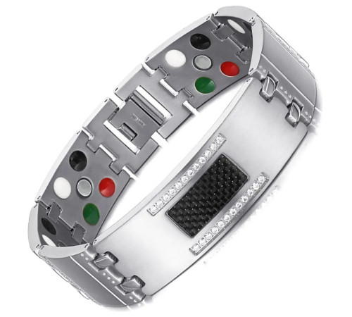 Чоловічий Магнітний турмаліновий браслет 5в1 титановий для здоров'я й енергії з кристалами