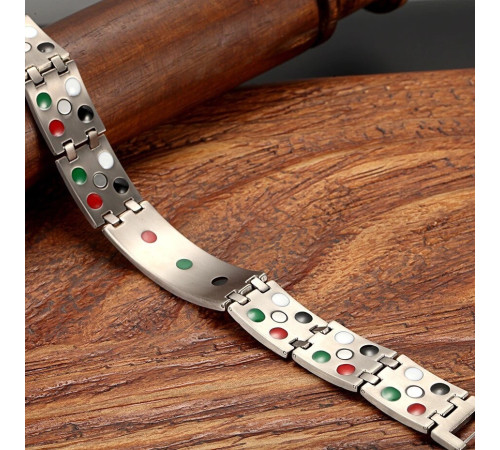 Чоловічий Магнітний турмаліновий браслет 5в1 титановий для здоров'я й енергії з кристалами