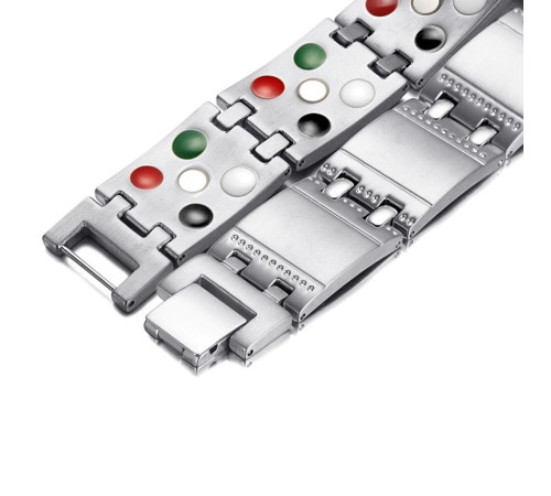 Чоловічий Магнітний турмаліновий браслет 5в1 титановий для здоров'я й енергії з кристалами